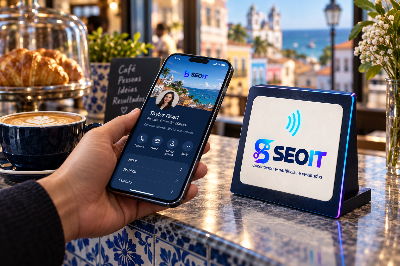 Demonstração visual da SEOIT para soluções nfc, em cenário inspirado em Salvador